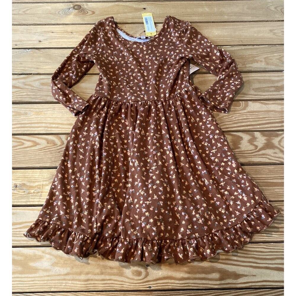 NWT Chenault Girl Lucianne Brushed Ruffle Hem Dress Size 8 Girl's Orange